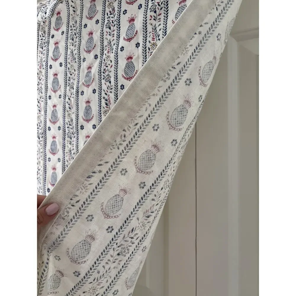 Pineapple Floral Stripe Curtain Panel Ivory Blue Pink Boho 39x57 Tab Top - Picture 4 of 7